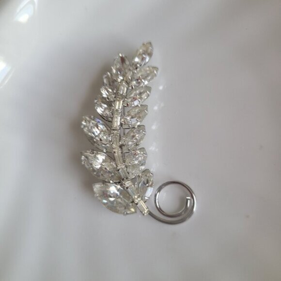 Vintage Jay Flex Sterling Silver Crystal Leaf Brooch Pin - Picture 11 of 14